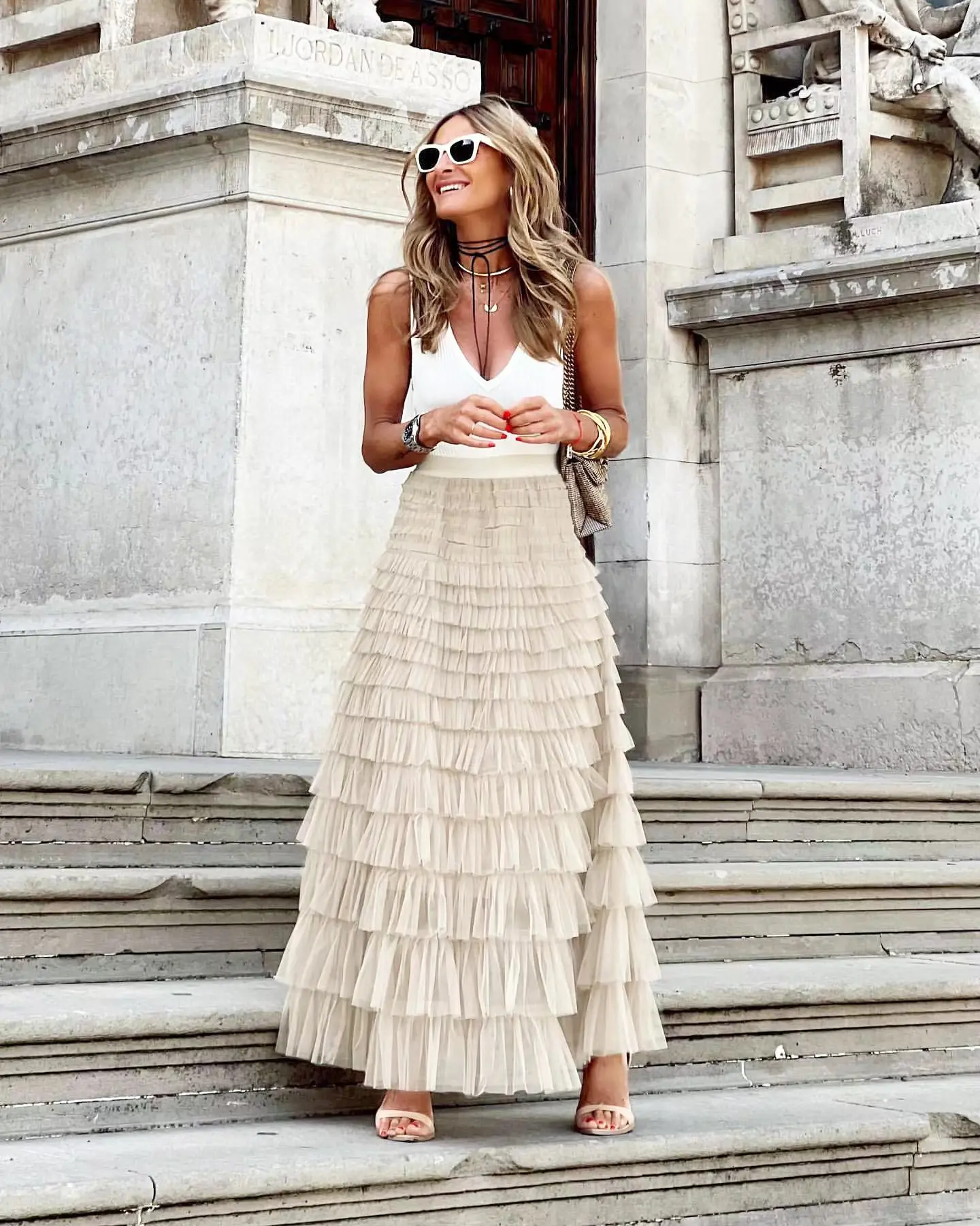 Customizable Summer Elegant High-waisted Cake Skirt Solid Color Loose-fit Long Dress For Commuting Pink Cake Patchwork Skirt