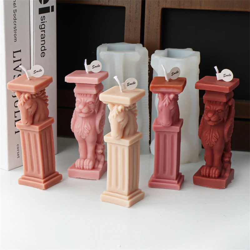 3D Lion Roman Column Candle Silicone Mold DIY Horse Head Column Statue Animal Plaster Resin Mold Home Art Decoration Tool