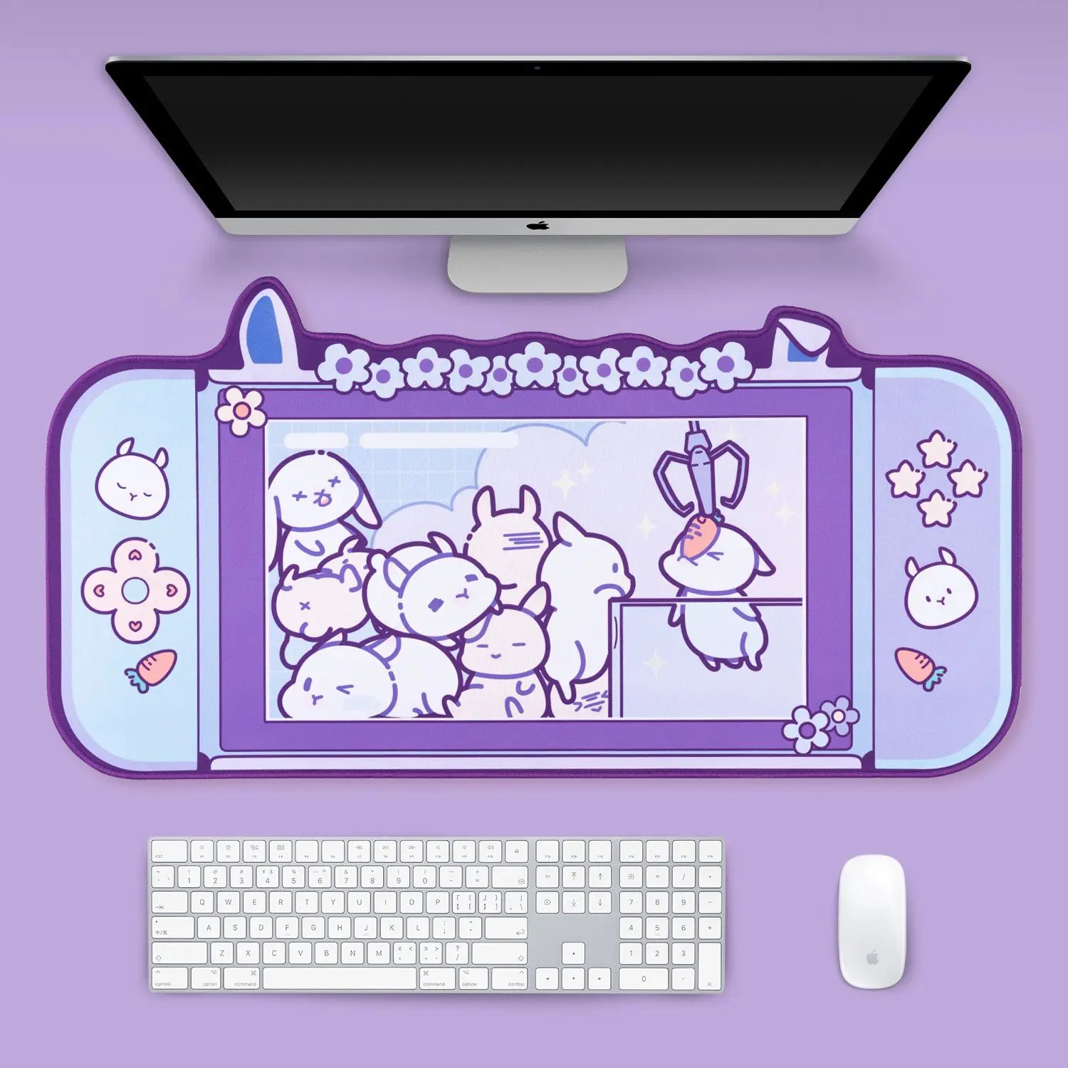 

Large Kawaii Gaming Mouse Pad Cute Pink Purple Sakura Bunny Desk Pad Water Proof Nonslip Laptop Desk Accessories for Gaming