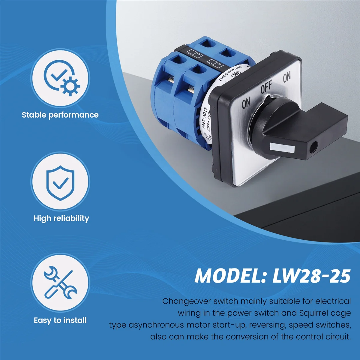 التبديل AC660V 25A 2-القطب 3-موقف لحظة البلاستيك الروتاري التحول التبديل الأزرق + الأسود