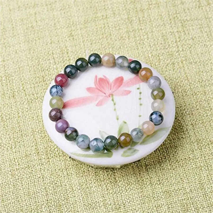 6mm Natural Indian Colorful Agate Mala Bracelet 7.5 inches Bead Japa Mala Gemstone Zen Women Sacred Jewelry Chakra Natural stone view 5
