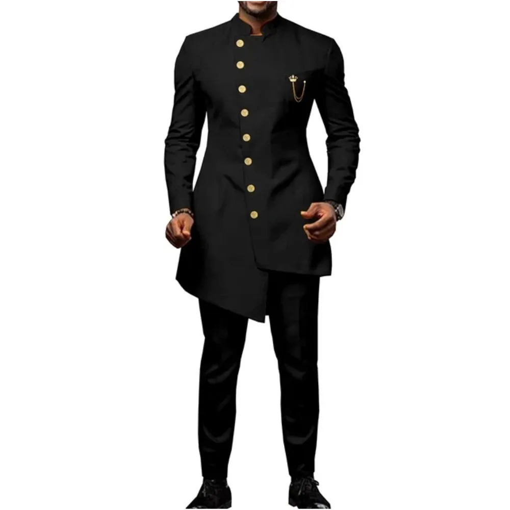 Africa Men Suits Single Breasted Tuxedo Blazer Hombre Elegant Long Coat Terno 2 Pieces Jacket Pants Wedding Groom Dress Custom