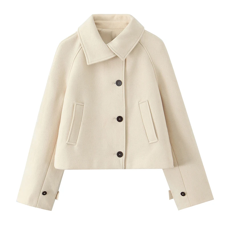 

YENKYE 2025 Women Autumn Winter Warm Elegant Short Woolen Coat Long Sleeve Single Breasted Lapel Collar High Street Outerwear