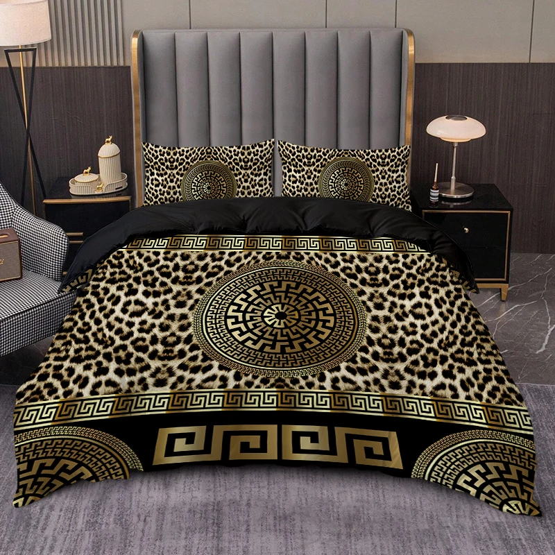 3PC Leopard Print European High-Definition Printed Duvet Cover Set (1 Duvet Cover+2 Pillowcases) for Gift/Bedroom/Dormitory Use