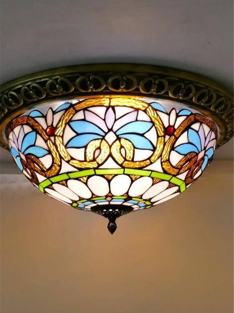 Turkse retro plafondlampen Tiffany lampen Vintage cirkelvormige gekleurde glazen plafond hanglamp woonkamer slaapkamer Art Deco lamp - afbeelding 2