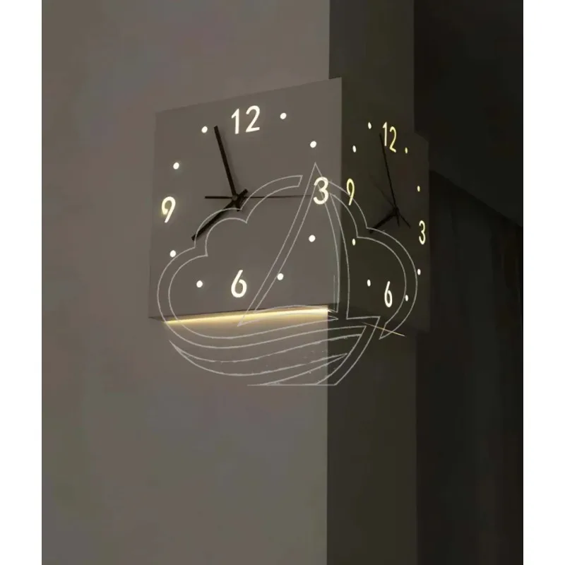 Modern Double-Sided Luminous Corner Wall Clock Sensor Light Mute Design for Home Decor