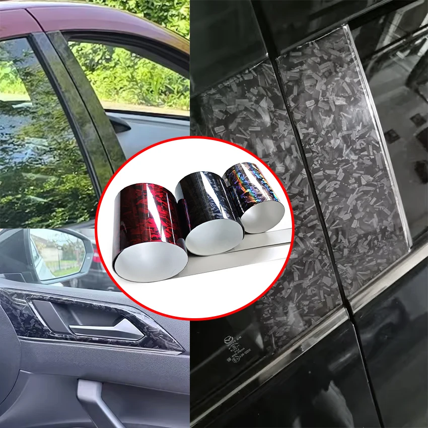 10x50/100/200cm 3 Colors Glossy Black Red Laser Forged Carbon Vinyl Wrap Film Decal Self Adhesive Car Wrapping Sticker