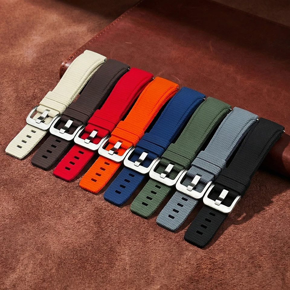 Curved End Watch Band Soft Fluorine Rubber Watchband 20mm/21mm/22mm Waterproof New FKM Watch Strap for Omega Wristwatch image 2