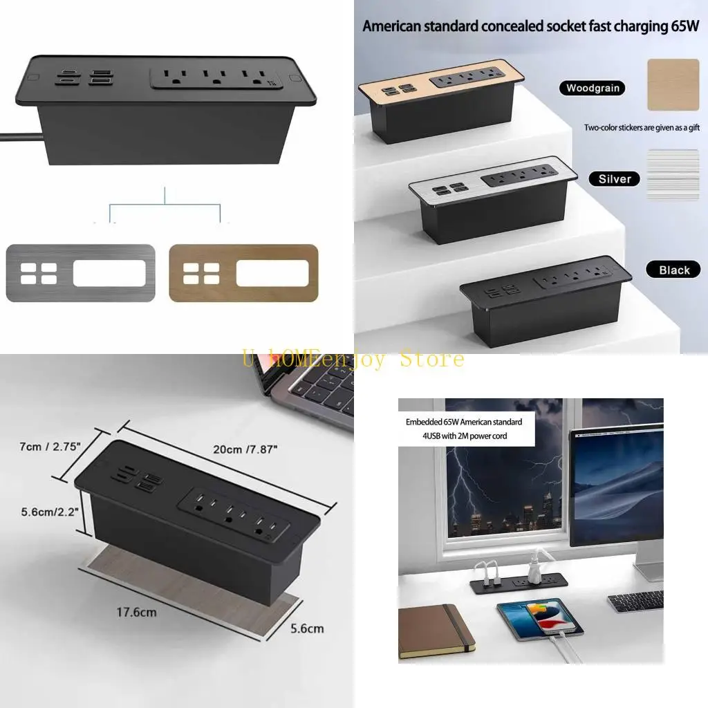 

B0KF Embedded Desktop Charing Extension Cord Mobile Table Sofa Concealed Charging Connector Socket with 2 USB 2 Type C Port