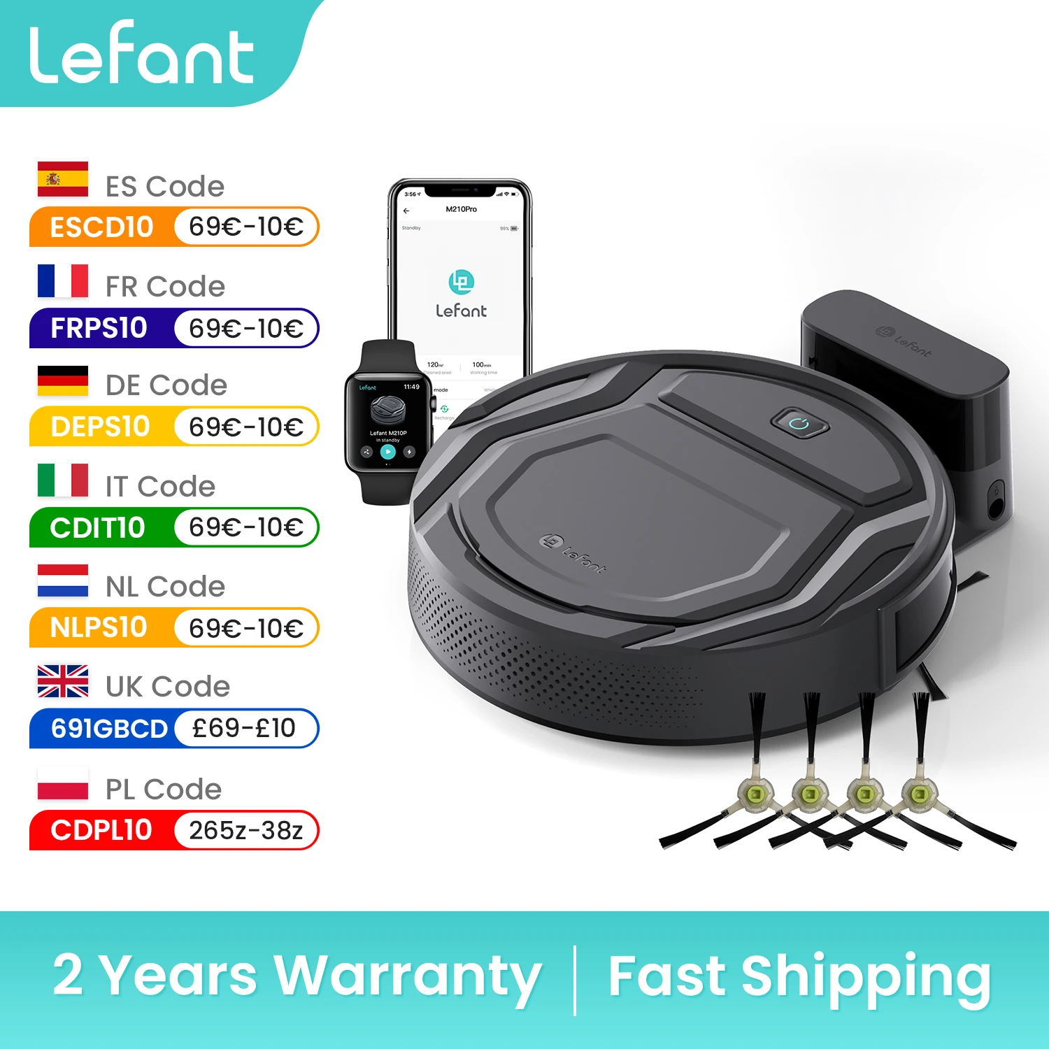Lefant M210 Pro+ 로봇 진공청소기, 3000Pa, 200분, WiFi/앱/Alexa, 장애물 회피 PSD 190 ° , 애완동물 털에 이상적