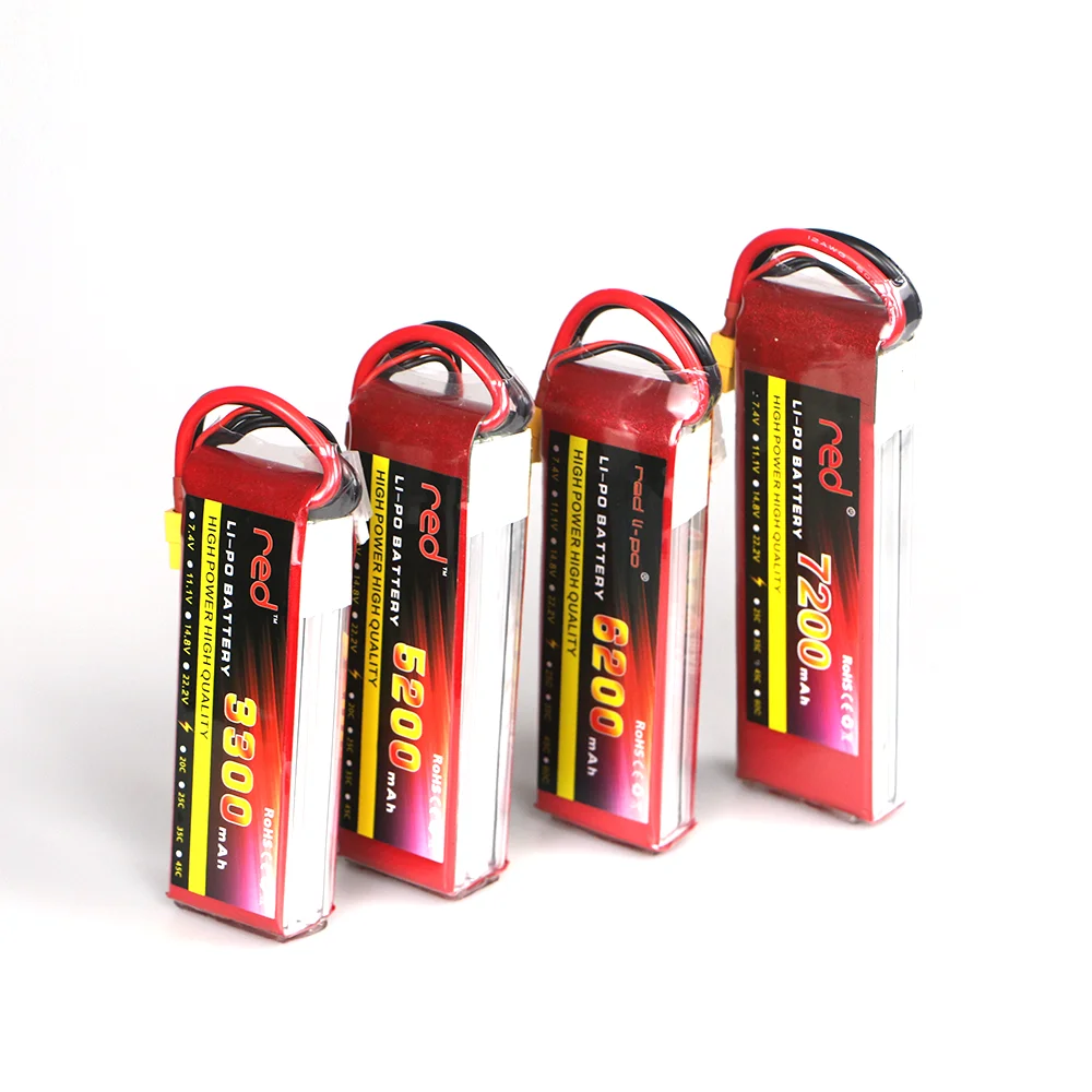 RED RC Lipo Battery 2S 3S 4S 6S 7.4V 11.1V 14.2V 22.2V 1300 1800 2200 2600 3300 4200 5200mAh 6200kh Battery XT60-T Deans Plug