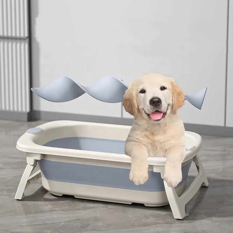 

Foldable Dog Bath Tub Collapsible Pet Bathtub With Real-time Temp Monitor and Floating Cushion Portable Travel Dog Tub