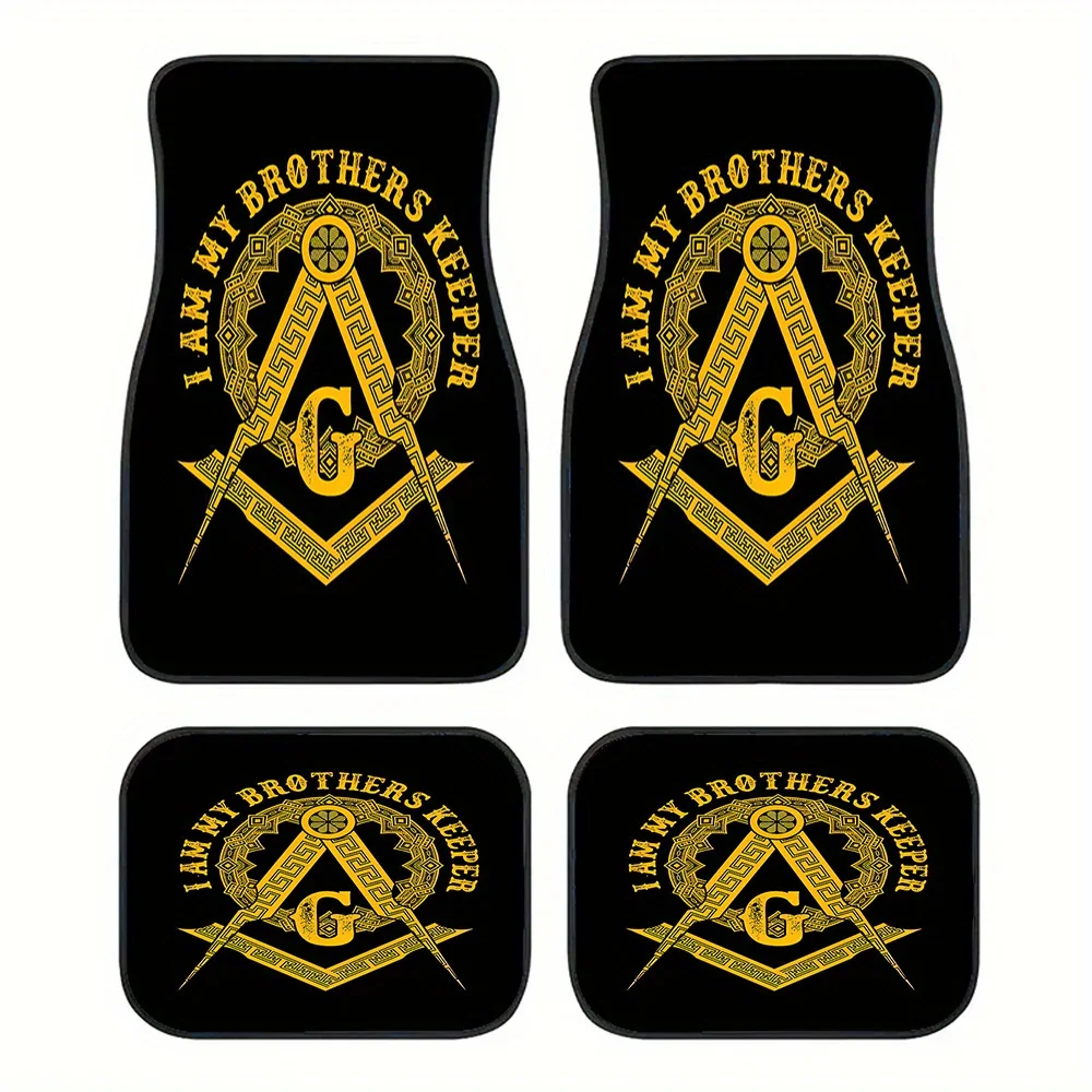 Tapis de siège avant et arrière de voiture, 4 pièces, Wealth Community Freemason, tapis imprimé numériquement pour l'intérieur de la voiture, adapté à tous les modèles de voitures, accessoires