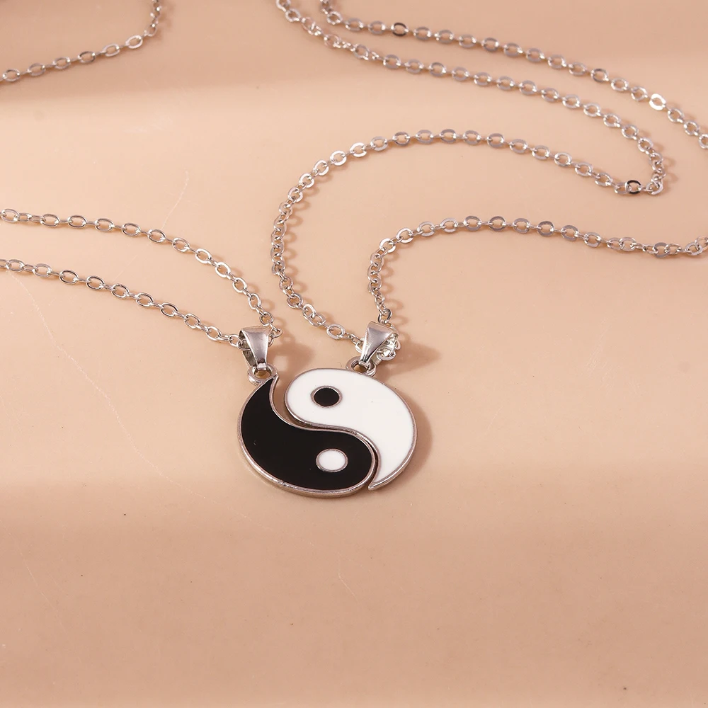 Aihua Heißer Verkauf Emaille Yin Yang Tai Chi Halskette für Frauen Männer Geburtstag Geschenk BFF Beste Freunde Paar Passenden Anhänger Halskette – Detail 13