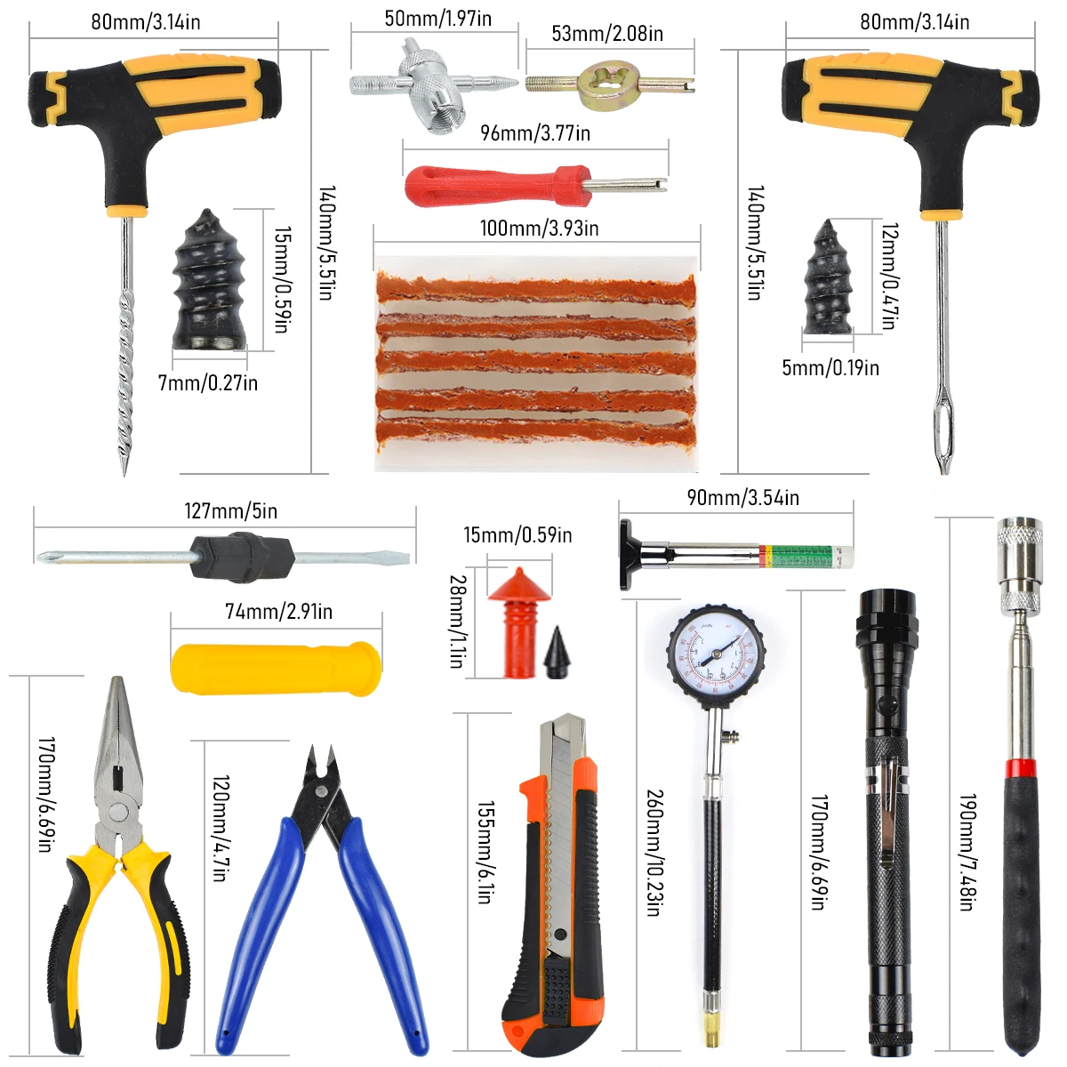 Kit di riparazione per pneumatici per auto Set di strumenti per borchie di foratura per pneumatici Tubeless chiodo per pellicola sottovuoto per moto