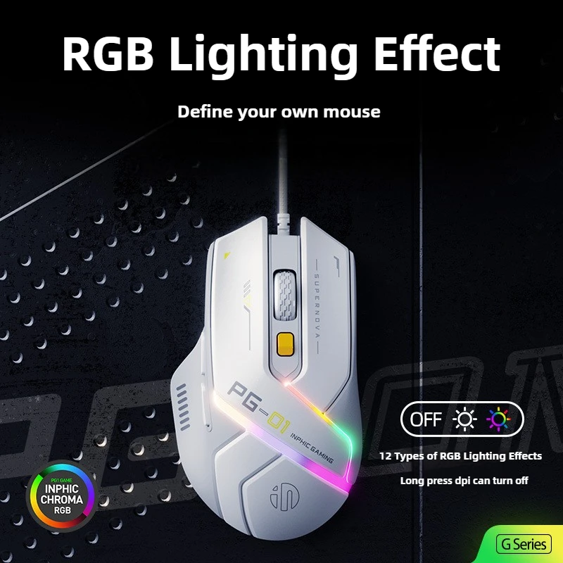 PG-01 ماوس ألعاب سلكي RGB بإضاءة خلفية برمجة ماكرو 12800 ديسيبل متوحد الخواص 7000FPS 1000HZ معدل إرجاع 60IPS ماوس رياضي إلكتروني مريح
