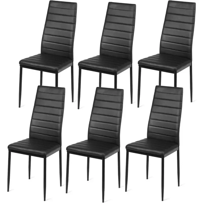 Black Polyvinyl Chloride Metal Dining Chair Set of 6 - Ergonomic High Back, Soft Padded Seat and Back