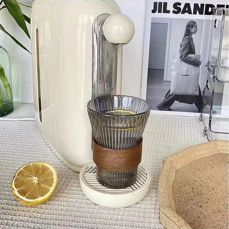 

350ML Japanese Style Glass Coffee MugWalnut Cup Sleeve Glass Cup GlassesCoffeeware Tea Mugs Beer Mug