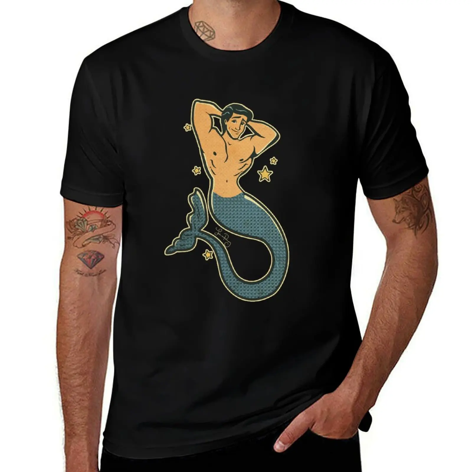 

Merman Prince Eric Vintage Sailor Style Tattoo T-Shirt Street Art Print Tee Shirt