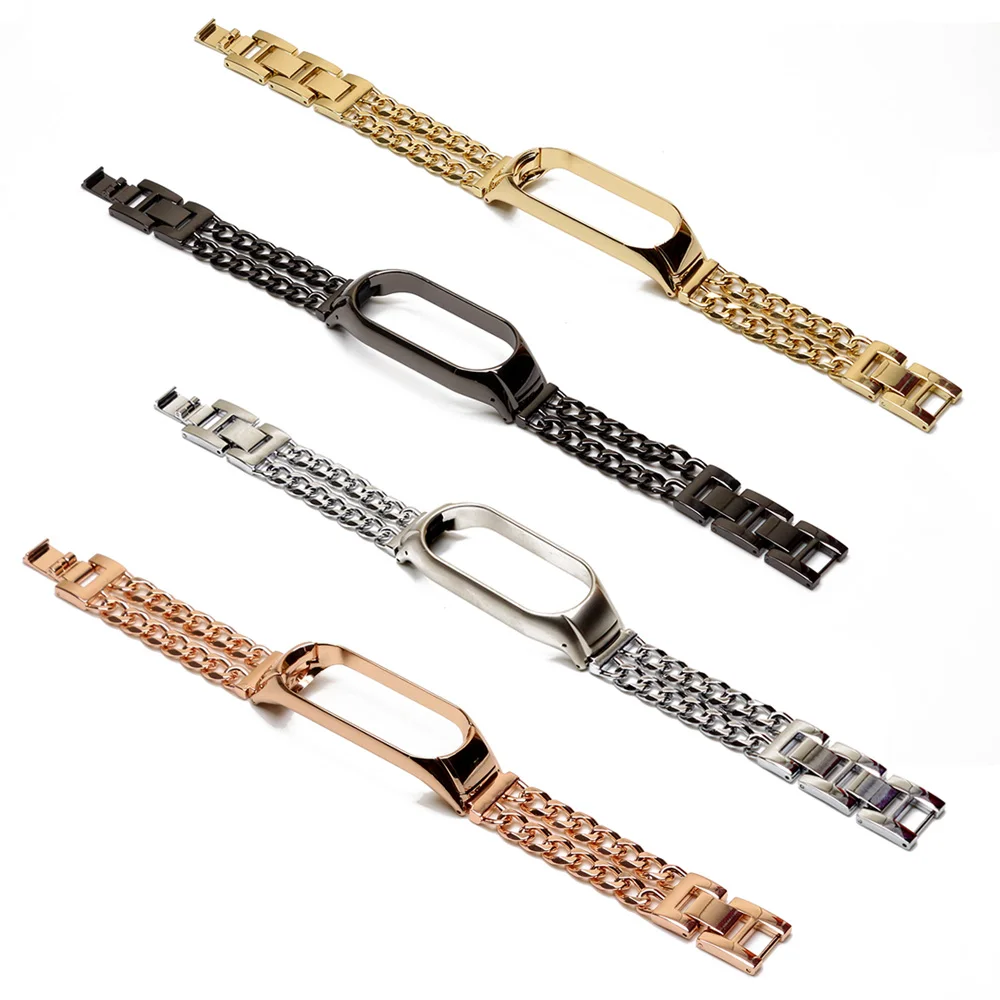 Chain Wrist Strap for Xiaomi MI BAND 8 7 6 5 4 Wristband Bracelet Accessories for Men Women Gold Metal Replacement Smartwatch