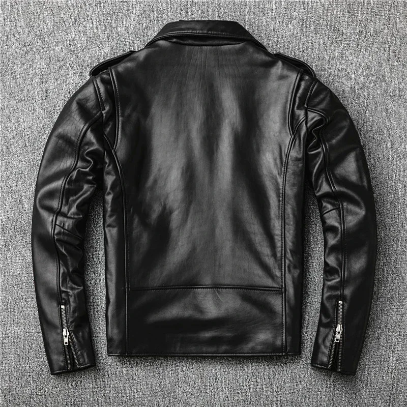 Classical Perfecto Jacket Motorcycle leather Jacket Men 100% Natural Sheepskin Men Black Genuine Leather Coat Slim Moto Jacket