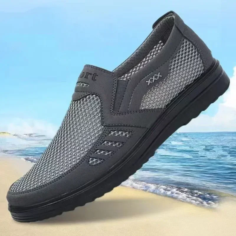 Middle-aged and Elderly Summer Dad Mesh Shoes Thin Breathable and Comfortable Mesh Large Size One-pedal Men's Shoes