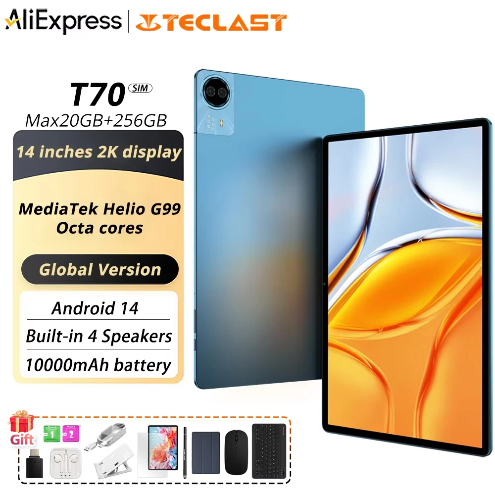Teclast T70 Android 14 Планшет 14 дюймов FHD IPS 8 + 256 ГБ UFS2.2 Helio G99 10000 мАч 18 Вт 8 МП + 13 МП 4G Dual SIM BT5.2 TF GPS Четырехканальный динамик Teclast T70 Android 14 Планшет 14 дюймов FHD IPS 8 + 256 ГБ UFS2.2 Helio G99 10000 мАч 18 Вт 8 МП + 13 МП 4G Dual SIM BT5.2 TF GPS Четырехканальный динамик