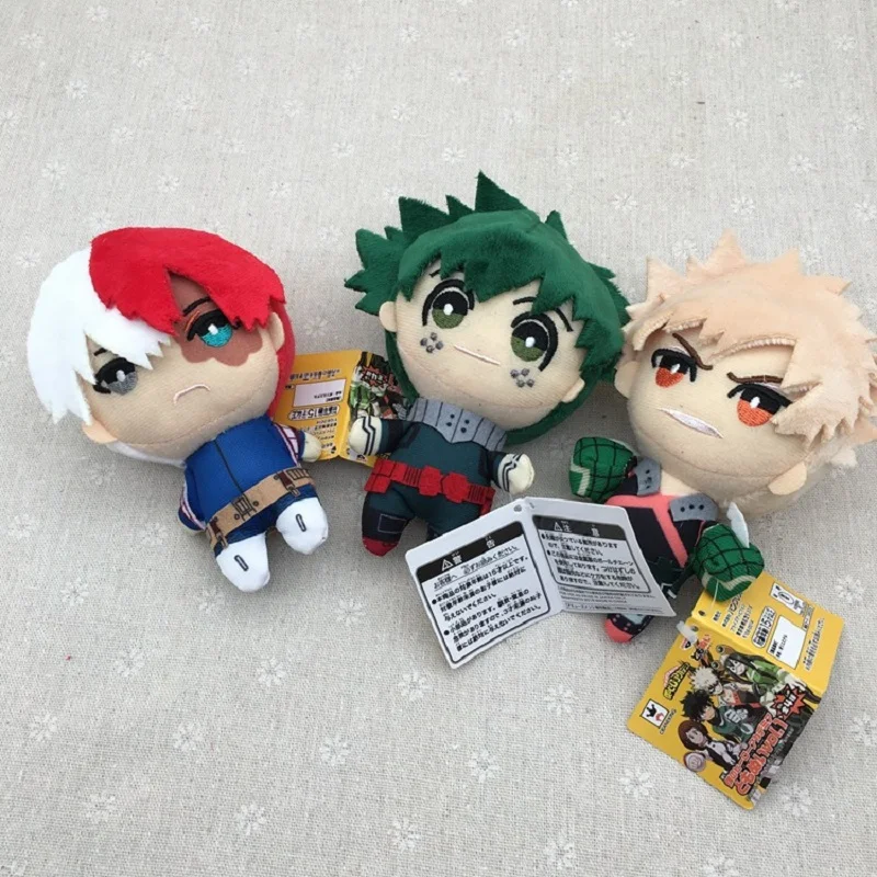 Anime Hero Plush Keychain Kawaii Green Hair Spiky Blonde Half Red White Boy Stuffed Doll Cute Cartoon Bag Charm Toy Gift 15cm