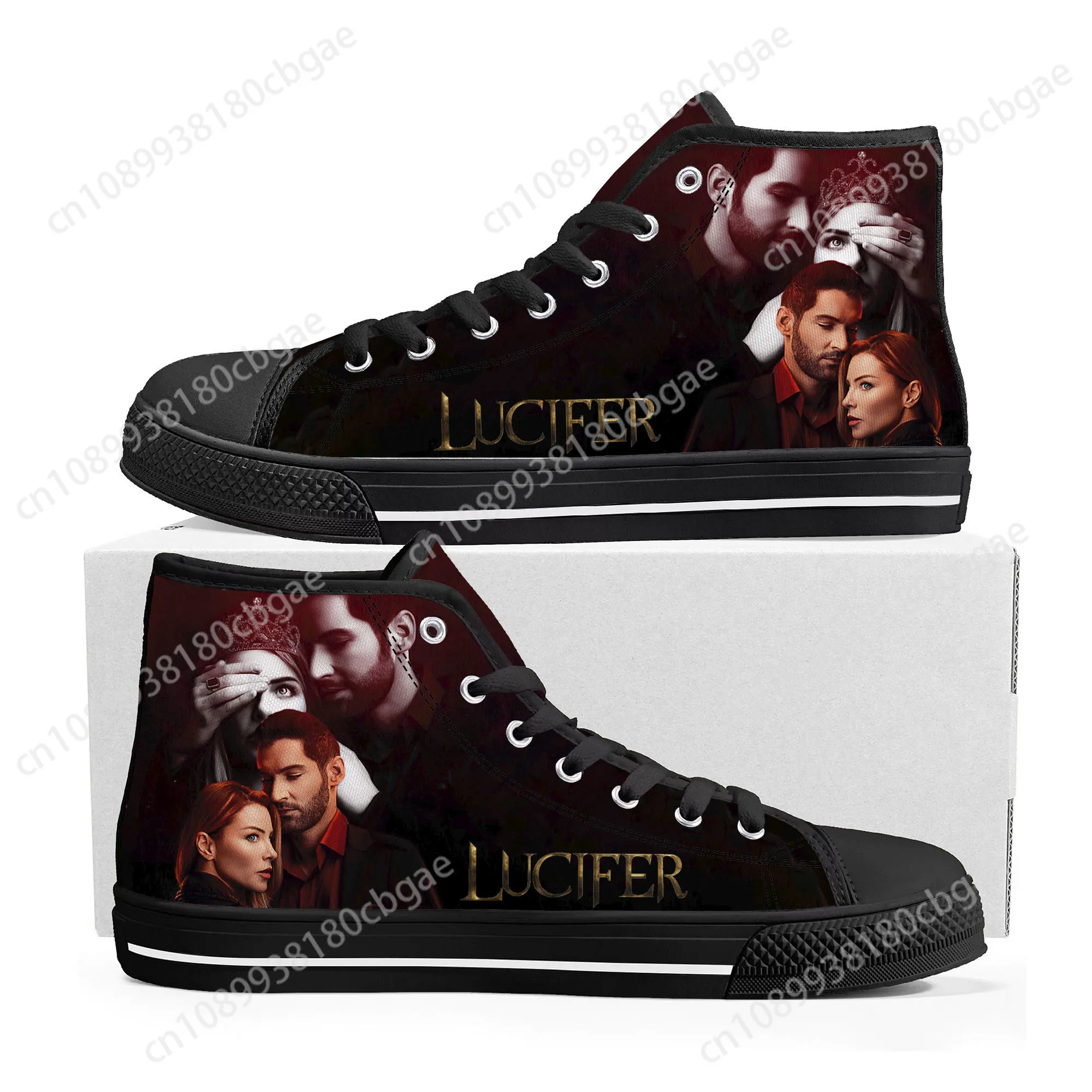 Lucifer High Top Sneakers Mens Womens Teenager High Tom Ellis Quality Canvas Sneaker couple Shoe Casual Custom Made Shoes