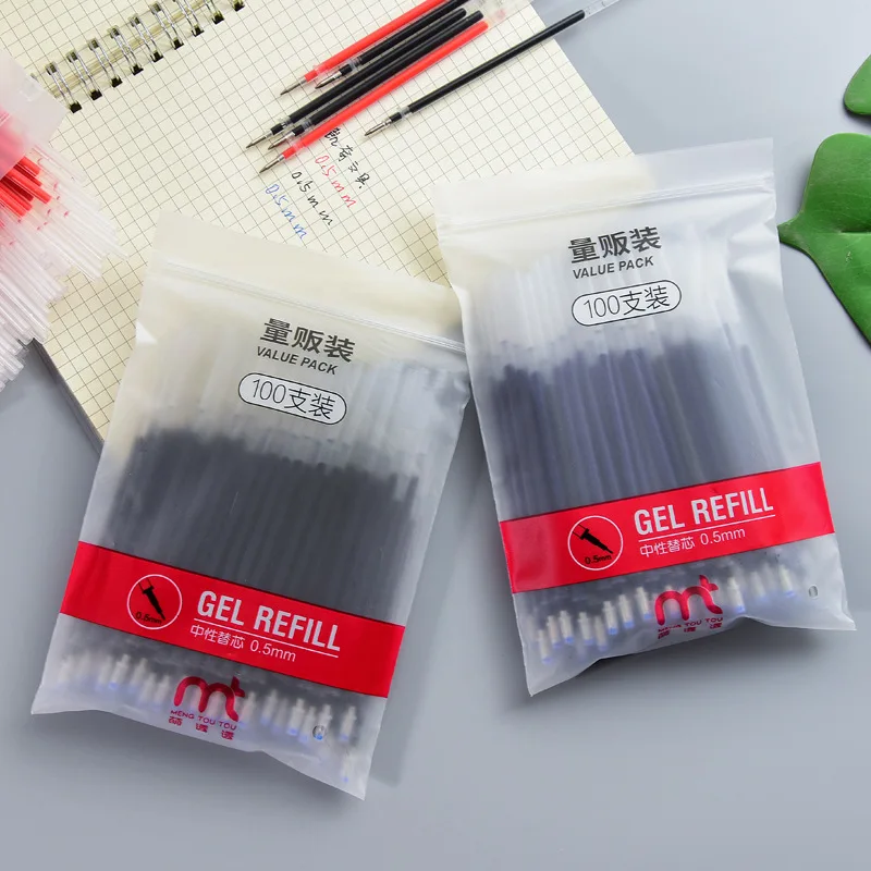 

100 шт./лот, набор нейтральных сердечников для ручек, 0,5 м, карбоновый черный, оптовая продажа, сердечник/синий, красный, сменный блок для канцелярских принадлежностей