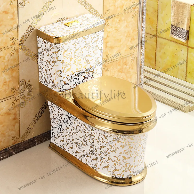 Household European-style golden toilet Household super swirl personalized toilet water-saving deodorant ceramic color toilet