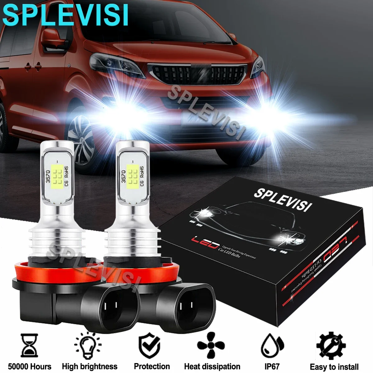 

2x LED Foglight Bulbs 6000K H11/H8/H9 For Peugeot Traveller 2016-2020 Volvo V50 2003-2012 Smart Fortwo 451 2007 2008 2009-2012