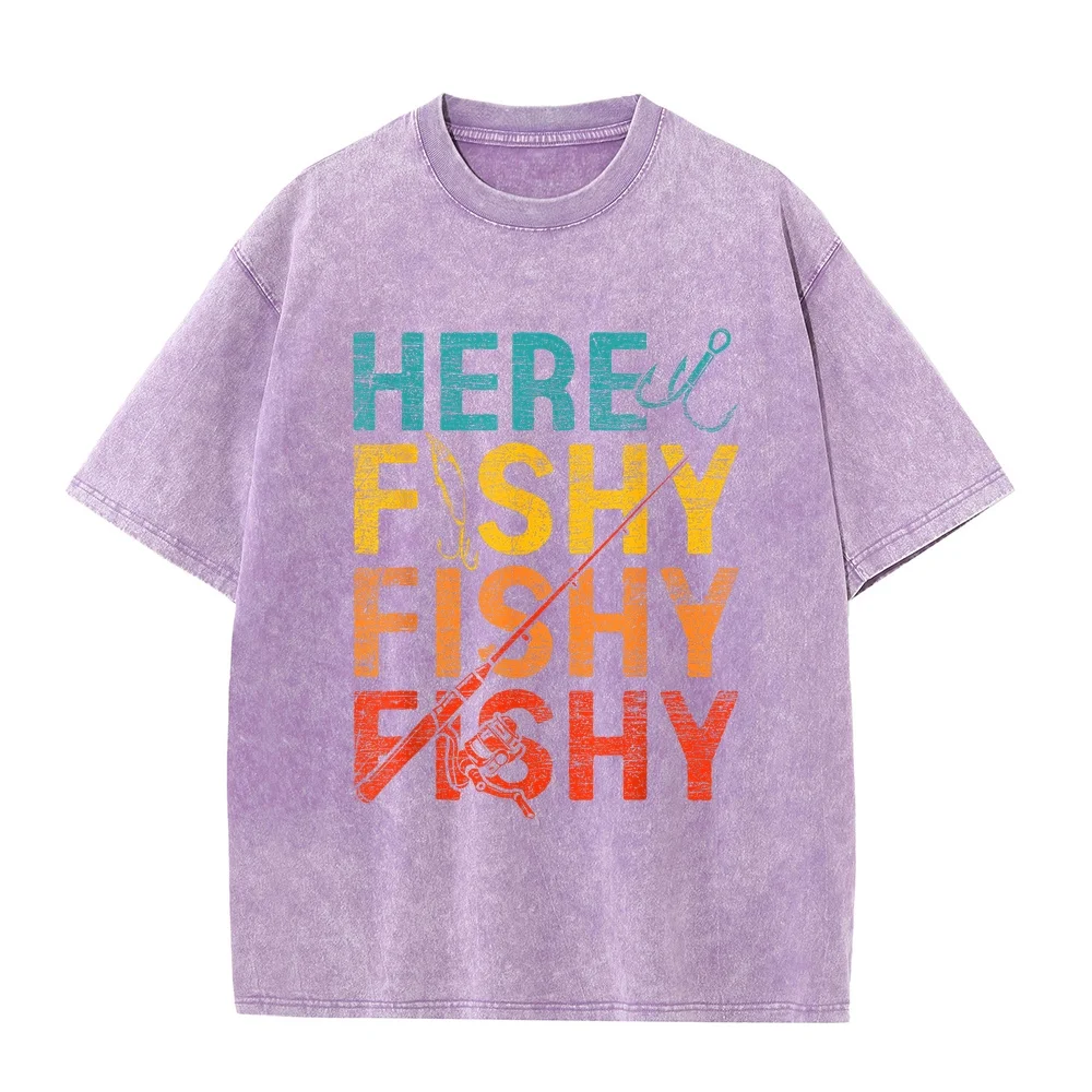 Here Fishy T-Shirt Vêtements Homme 반팔티 Streetwear Man 5xl Printed T Shirt Pink 100 Cotton Tee Anniversary Men Short Sleeve
