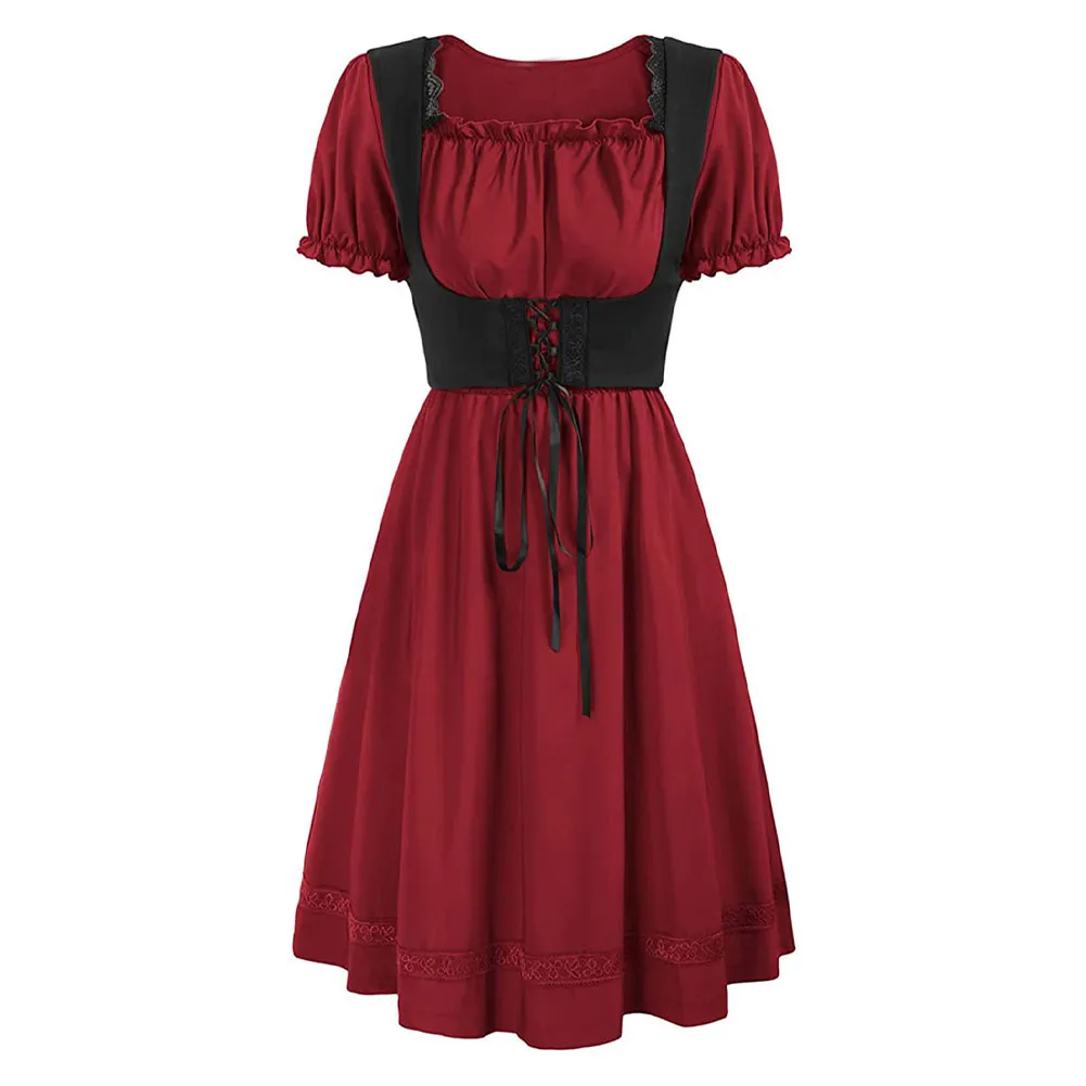 

Medieval Renaissance Gothic Cosplay Dress Women's Victorian Dress Short Sleeve Square Neckline Dress Ruffle Dress