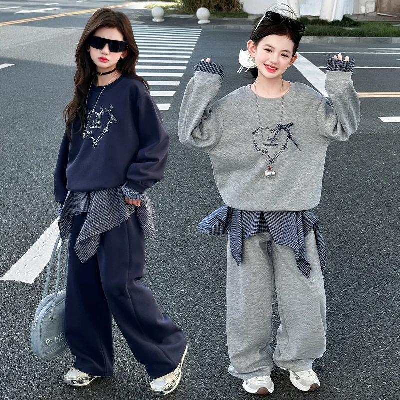 

Fashion Children's Casual Top + Pants Two-piece Set Teenage Sport Suit Size 120-170cm Girls Sweatshirt Clothing Set