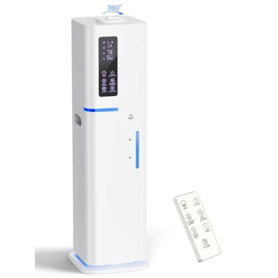

10L/2.64Gal bedroom humidifier, white ultrasonic cool mist, top-fill quiet design for home/office/plants, 550ft coverage, 60H r
