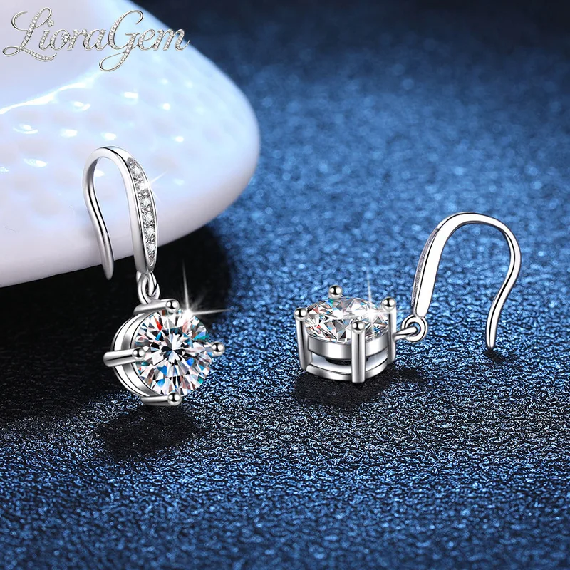 

LioraGem 1 Carat D-color Moissanite Tassel Earrings, Simple and Classic Four-prong Hook Earrings for Women Platinum PT950 Stamp