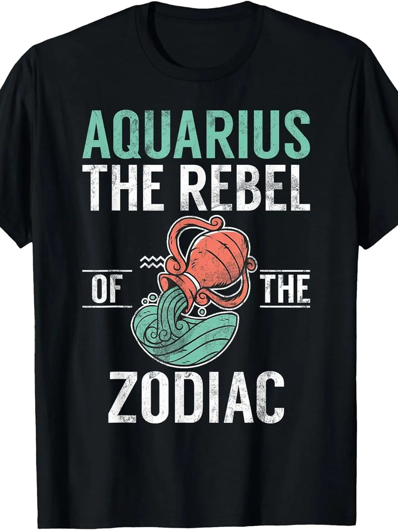 

Men'S Aquarius the Rebel of the Zodiac T-Shirt with Teal Red Astrological Graphic Short Sleeve Casual Round Neck Tee