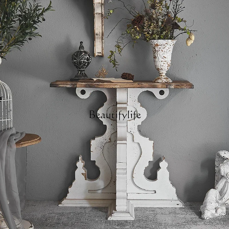 

yj5Retro American-Style Solid Wood Console Narrow Wall Table Flower Rack
