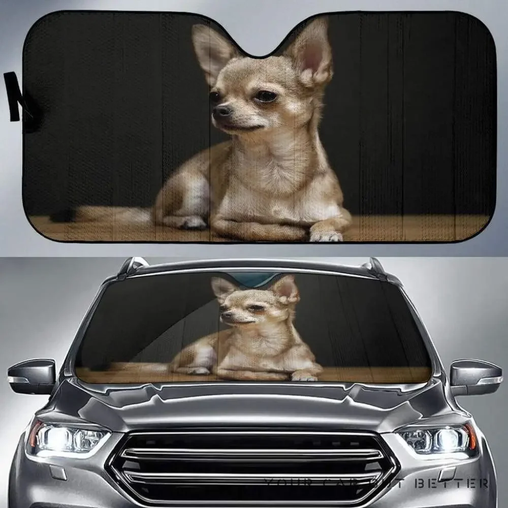 Cute Chihuahua Lying On Table Image Print Car Sunshade, Realistic Chihuahua Lying On Table Image Print Auto Sun Shade, Windshiel