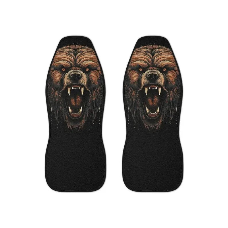 Roaring Grizzly Car Seat Covers - Epic Bear Print, Durable Polyester, Custom Vehicle Interior Upgrade, Nature Inspired Design -