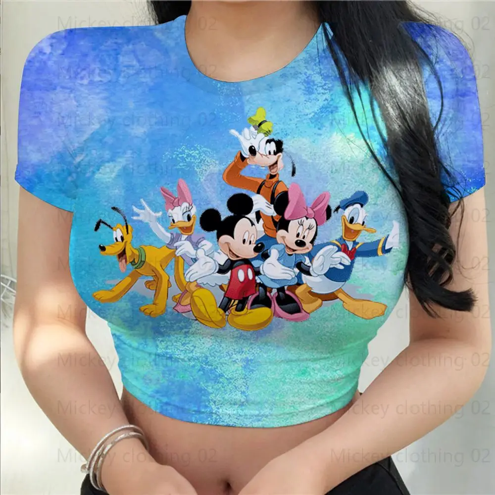 Summer Disney Minnie Mouse Women\'s Sexy T-Shirt 3D Print Retro Fashion Party T-Shirt College Night Club Oversized T-Shirt 2024