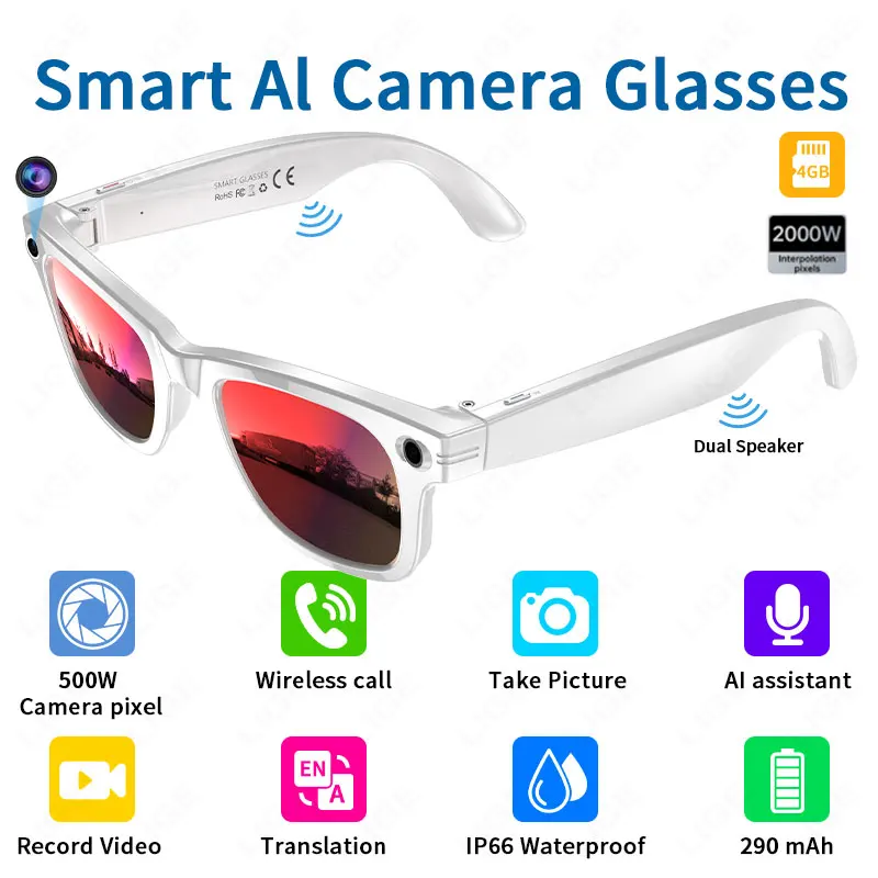 

New 500W Camera Bluetooth Glasses Anti-shake Video Recording Glasses AI iIntelligent Q&A Translation Glasses WIFI Smart Glasees