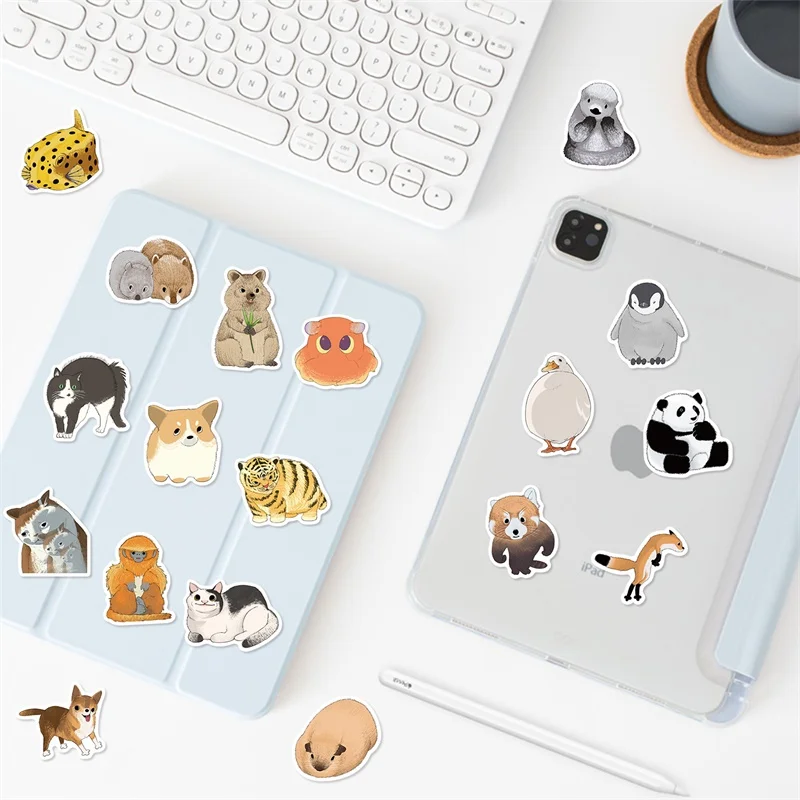 10/30/50PCS Cute Draw Simple Animal PVC Sticker Aesthetic DIY Decoration Scrapbooking Supplies Hand Accounting for Kids