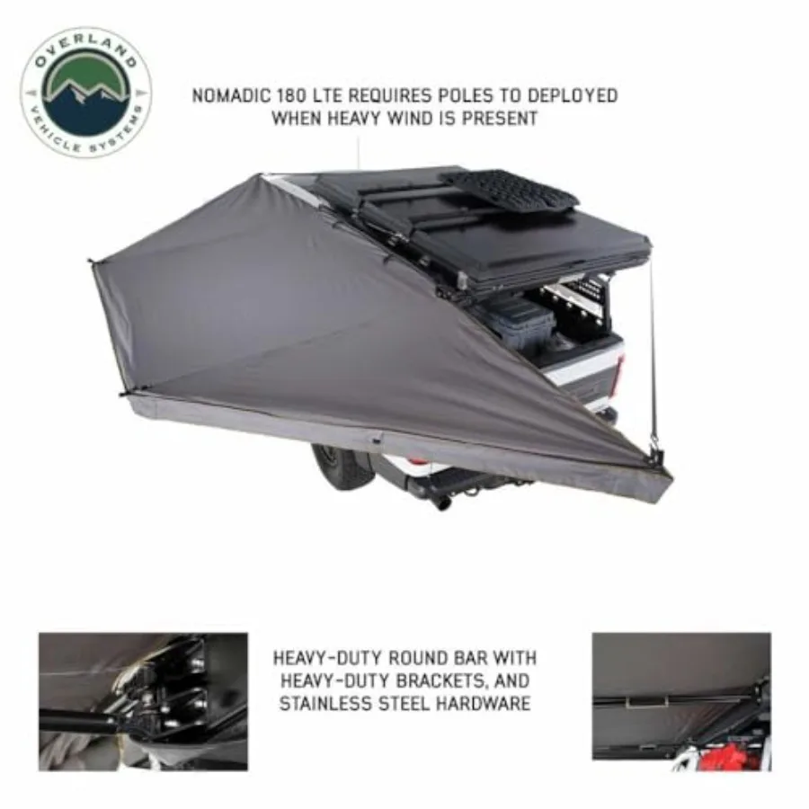 19609917 HD Nomadic 180 LTE Awning Universal 59 Sq Ft of Coverage Dark Gray Fabric with Black Travel Cover Included Twist and L