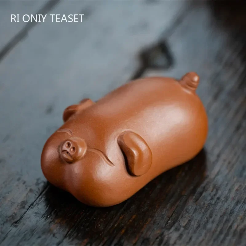 

Yixing Handmade Cute Pig Statue Purple Clay Tea Pet Sculpture Tea Figurine Ornaments Chinese Tea Set Decors Art Desktop Crafts