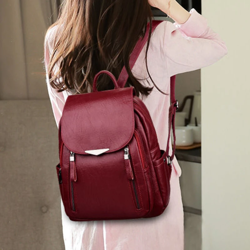 Women's Backpack Travel Large Backpack PU Leather Handbag Schoolbag mochila For Girls Women's bag Female Shoulder Back