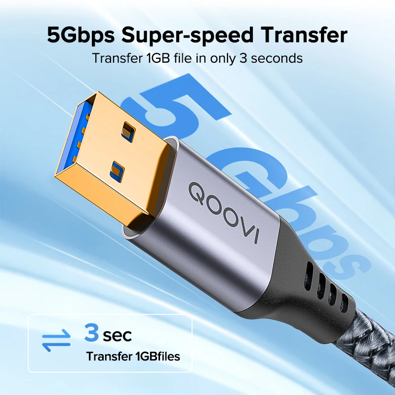 QOOVI USB3.0 Extension Cable USB 3.0 2.0 Cable Extender For Smart TV PC Xbox One Laptop SSD Data Cord Fast Speed Transfer Cable