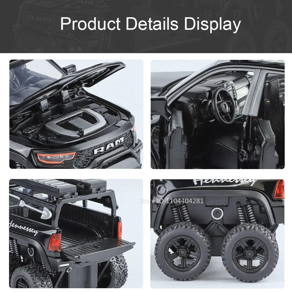 1:32 Legering Tyrannosaurus Rex 6X6 Hellcat SRT Model Speelgoed Diecast Autodeuren Geopend Geluid Licht Trek Terreinwagen Jongen Gift