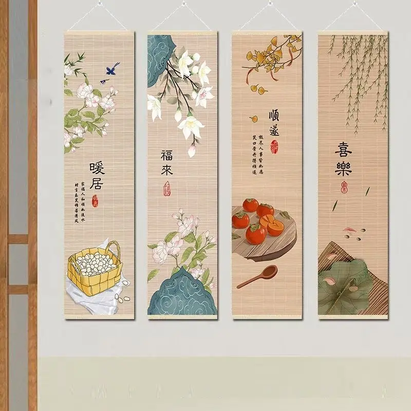 Chinese Warm Home Bamboo Scroll Wall Art, 30x120cm Vertical Hanging Painting, Entryway Study Tea Room Decor Mural